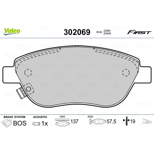 Sada brzdových platničiek kotúčovej brzdy VALEO 302069