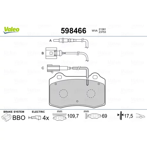 Sada brzdových platničiek kotúčovej brzdy VALEO 598466