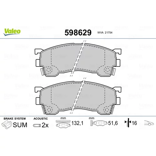 Sada brzdových platničiek kotúčovej brzdy VALEO 598629