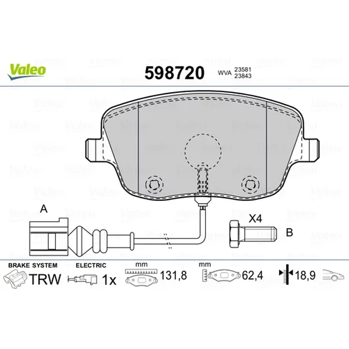 Sada brzdových platničiek kotúčovej brzdy 598720 /VALEO/