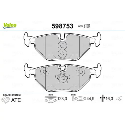 Sada brzdových platničiek kotúčovej brzdy 598753 /VALEO/