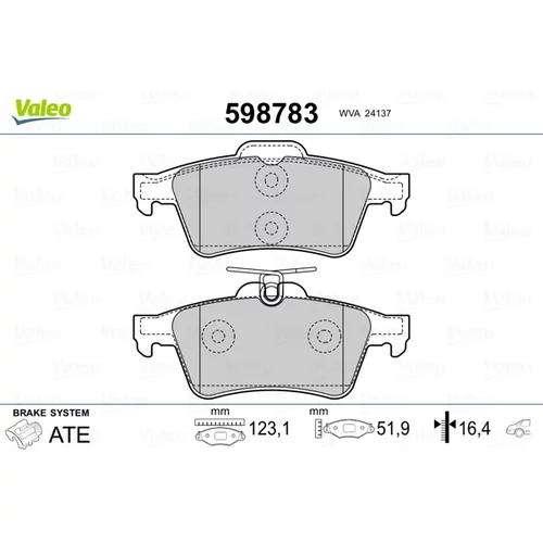 Sada brzdových platničiek kotúčovej brzdy VALEO 598783