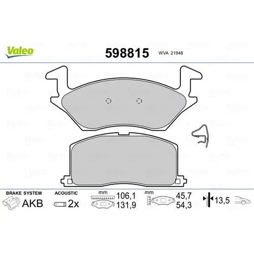 Sada brzdových platničiek kotúčovej brzdy VALEO 598815