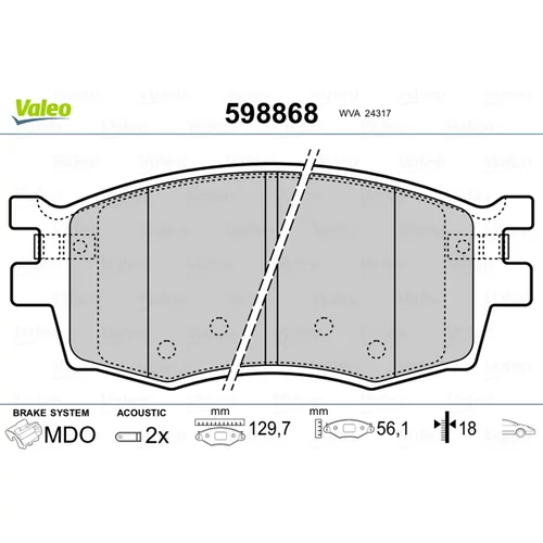 Sada brzdových platničiek kotúčovej brzdy VALEO 598868