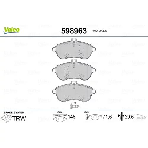 Sada brzdových platničiek kotúčovej brzdy VALEO 598963