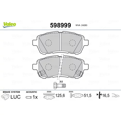 Sada brzdových platničiek kotúčovej brzdy VALEO 598999