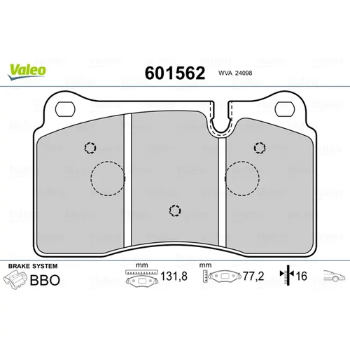 Sada brzdových platničiek kotúčovej brzdy VALEO 601562