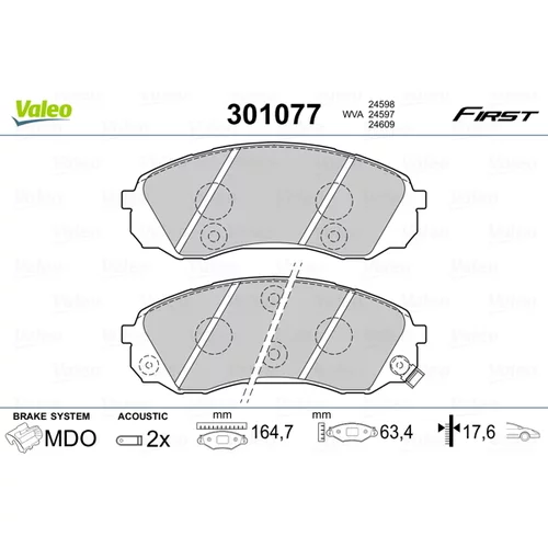 Sada brzdových platničiek kotúčovej brzdy VALEO 301077