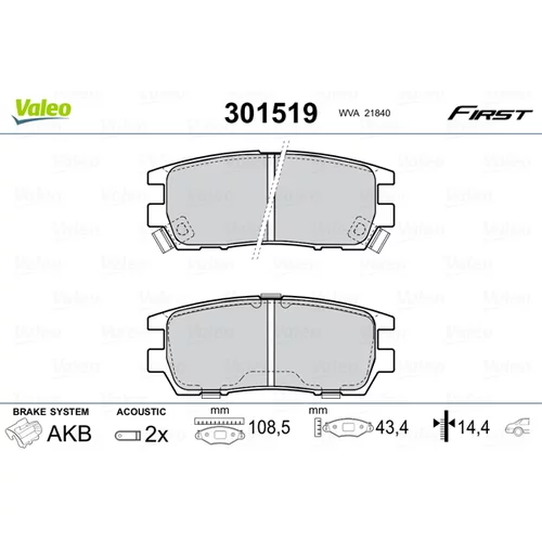 Sada brzdových platničiek kotúčovej brzdy VALEO 301519