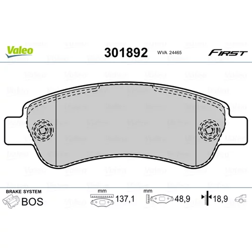 Sada brzdových platničiek kotúčovej brzdy VALEO 301892