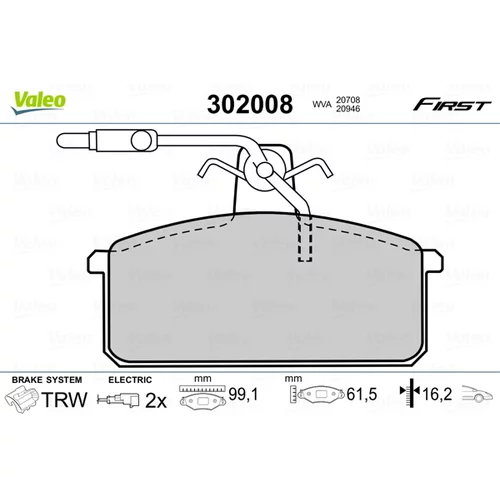 Sada brzdových platničiek kotúčovej brzdy VALEO 302008