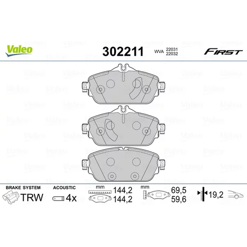 Sada brzdových platničiek kotúčovej brzdy 302211 /VALEO/