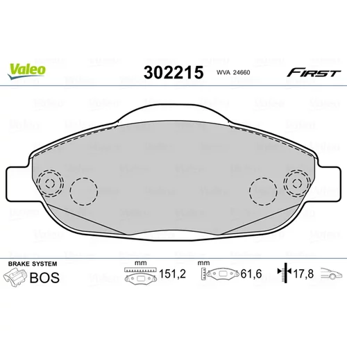 Sada brzdových platničiek kotúčovej brzdy VALEO 302215