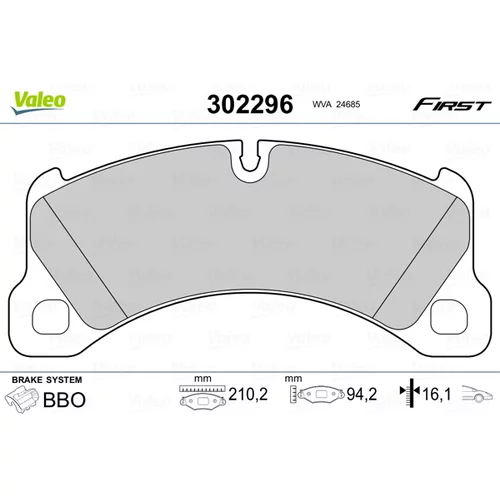 Sada brzdových platničiek kotúčovej brzdy VALEO 302296