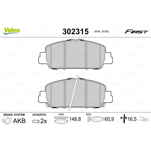 Sada brzdových platničiek kotúčovej brzdy VALEO 302315