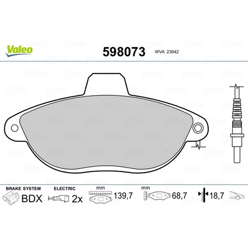 Sada brzdových platničiek kotúčovej brzdy VALEO 598073