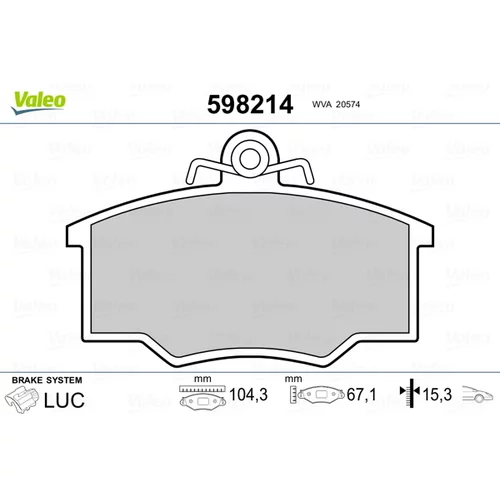 Sada brzdových platničiek kotúčovej brzdy VALEO 598214