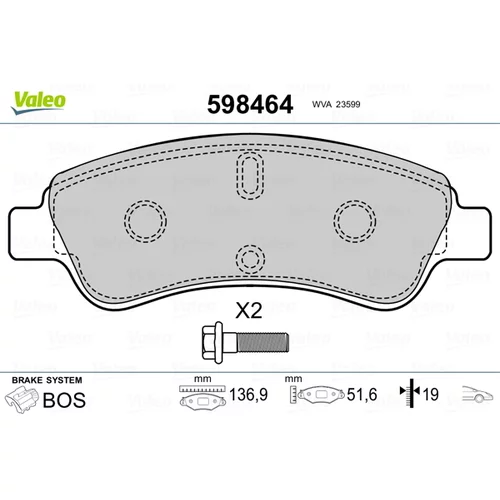 Sada brzdových platničiek kotúčovej brzdy VALEO 598464