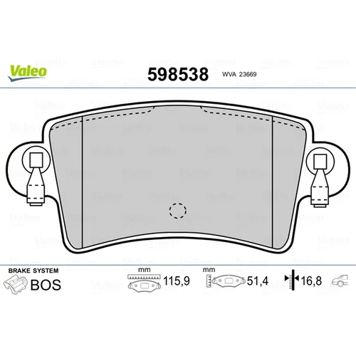 Sada brzdových platničiek kotúčovej brzdy VALEO 598538