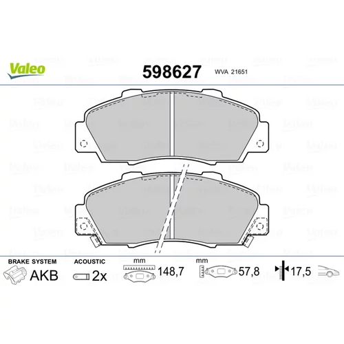 Sada brzdových platničiek kotúčovej brzdy VALEO 598627