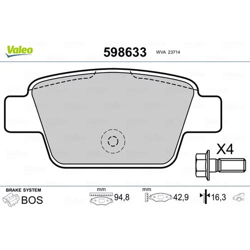 Sada brzdových platničiek kotúčovej brzdy VALEO 598633