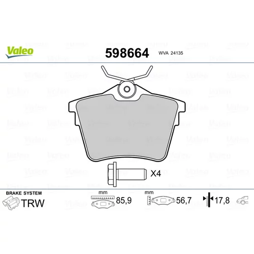 Sada brzdových platničiek kotúčovej brzdy VALEO 598664