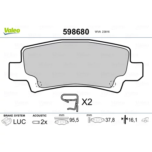 Sada brzdových platničiek kotúčovej brzdy VALEO 598680