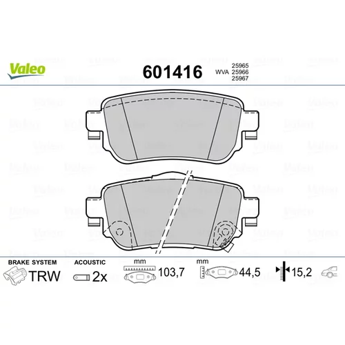 Sada brzdových platničiek kotúčovej brzdy VALEO 601416