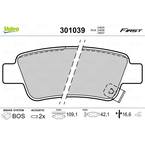 Sada brzdových platničiek kotúčovej brzdy VALEO 301039