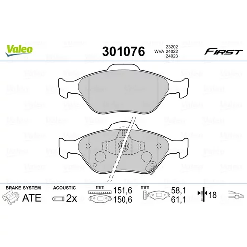 Sada brzdových platničiek kotúčovej brzdy VALEO 301076