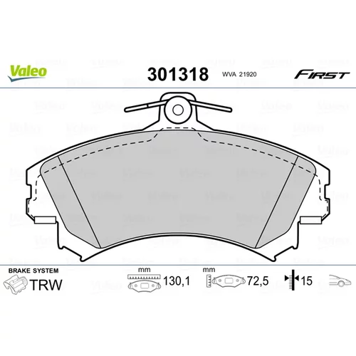 Sada brzdových platničiek kotúčovej brzdy VALEO 301318