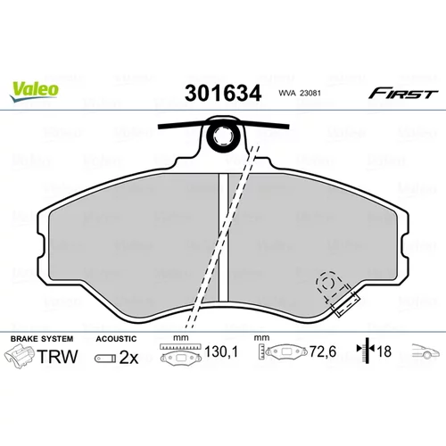 Sada brzdových platničiek kotúčovej brzdy VALEO 301634