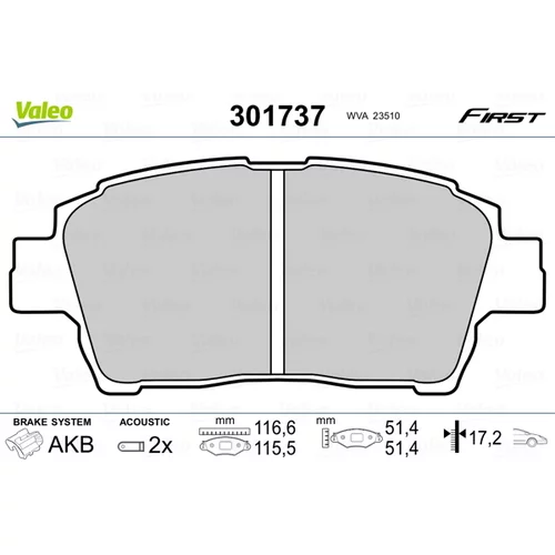 Sada brzdových platničiek kotúčovej brzdy VALEO 301737