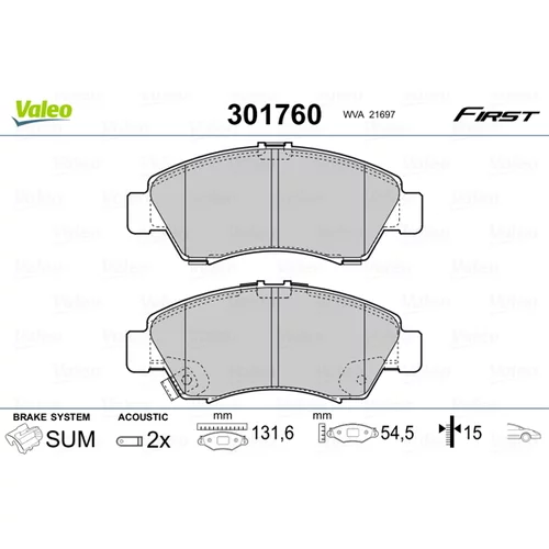 Sada brzdových platničiek kotúčovej brzdy VALEO 301760