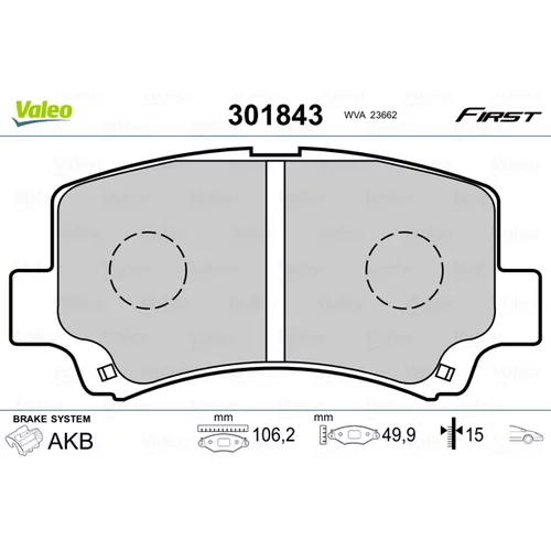 Sada brzdových platničiek kotúčovej brzdy VALEO 301843