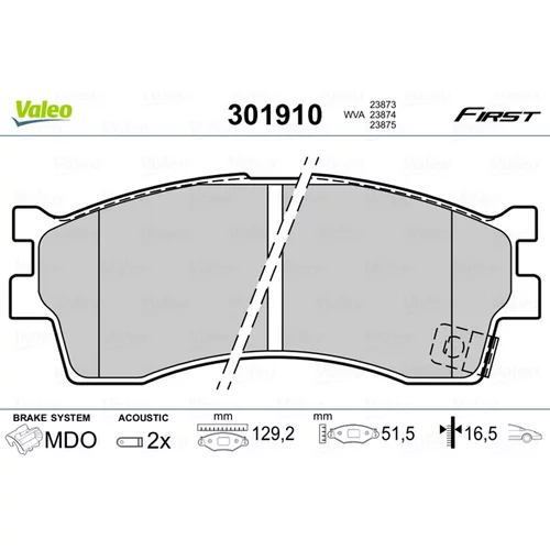 Sada brzdových platničiek kotúčovej brzdy VALEO 301910