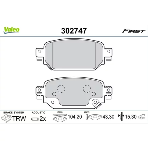 Sada brzdových platničiek kotúčovej brzdy VALEO 302747