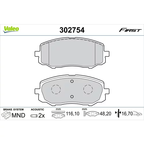 Sada brzdových platničiek kotúčovej brzdy VALEO 302754