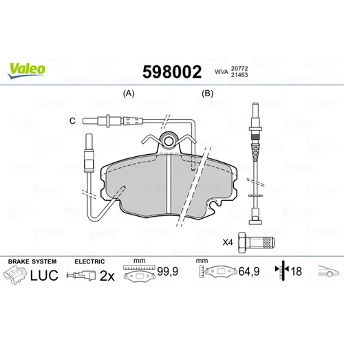 Sada brzdových platničiek kotúčovej brzdy VALEO 598002