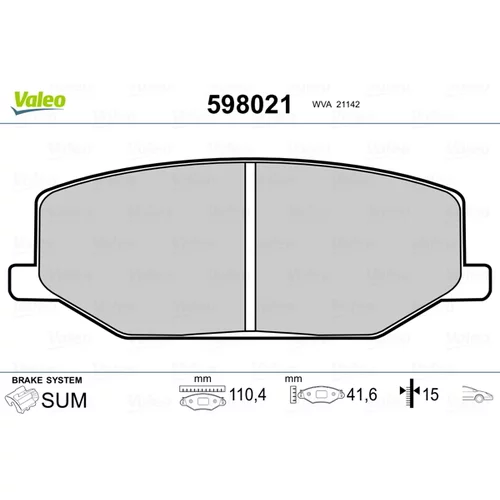 Sada brzdových platničiek kotúčovej brzdy VALEO 598021