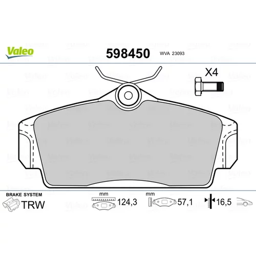 Sada brzdových platničiek kotúčovej brzdy VALEO 598450