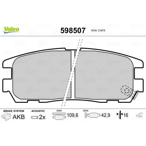 Sada brzdových platničiek kotúčovej brzdy VALEO 598507