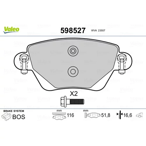 Sada brzdových platničiek kotúčovej brzdy VALEO 598527