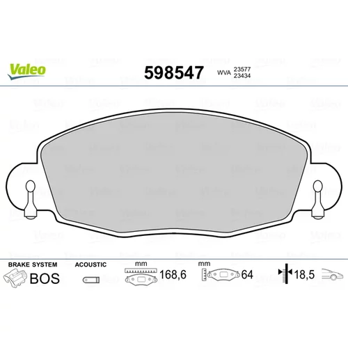 Sada brzdových platničiek kotúčovej brzdy VALEO 598547