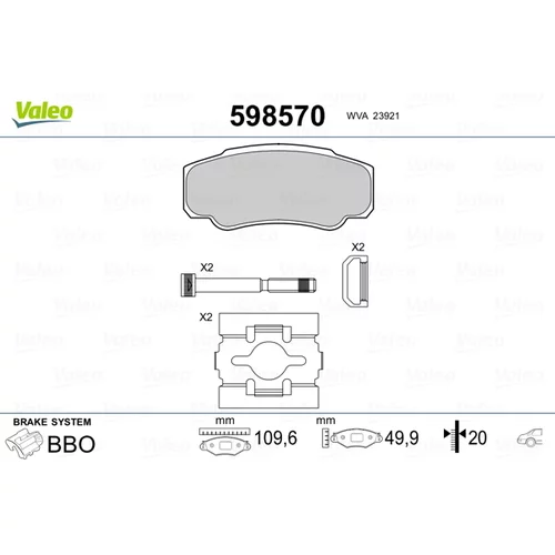 Sada brzdových platničiek kotúčovej brzdy VALEO 598570