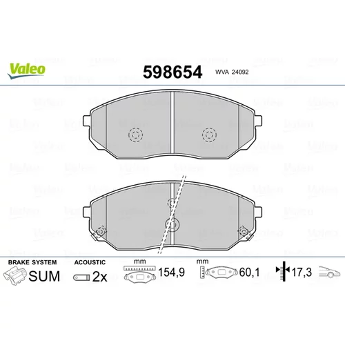 Sada brzdových platničiek kotúčovej brzdy VALEO 598654