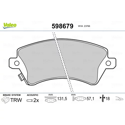 Sada brzdových platničiek kotúčovej brzdy VALEO 598679