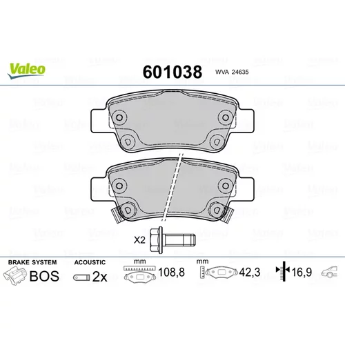 Sada brzdových platničiek kotúčovej brzdy VALEO 601038