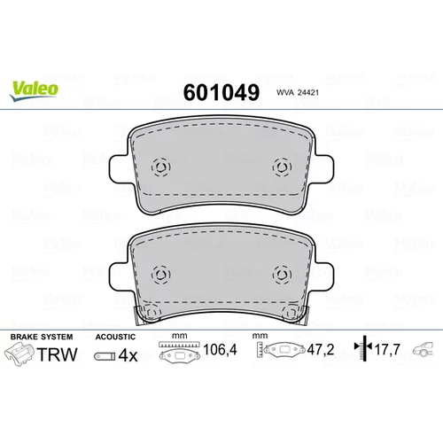 Sada brzdových platničiek kotúčovej brzdy 601049 /VALEO/