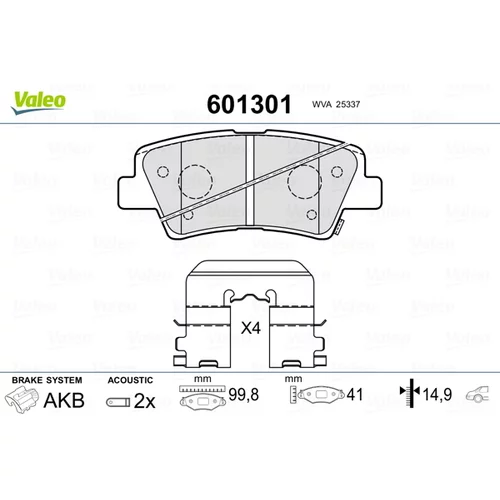 Sada brzdových platničiek kotúčovej brzdy VALEO 601301